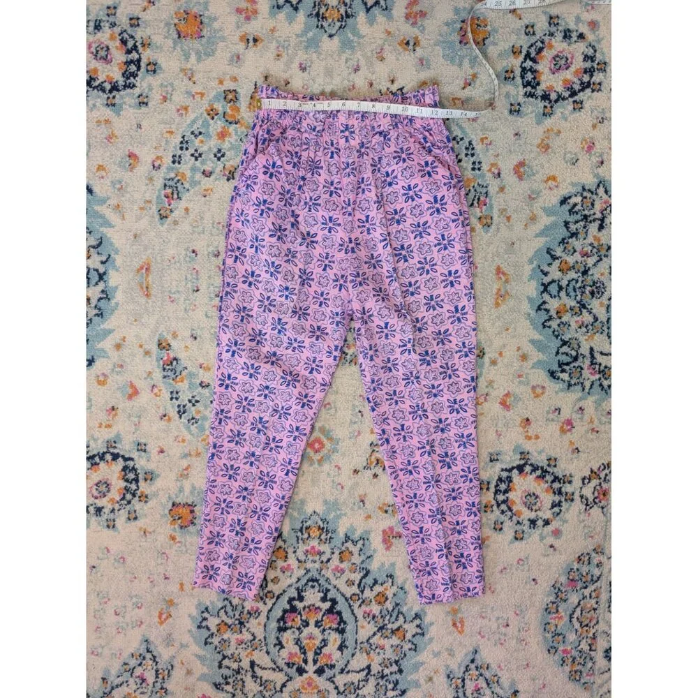 Vintage 80's Silver Unicorn Kid's High Waist Pink & Blue Floral Pull On Pants 10